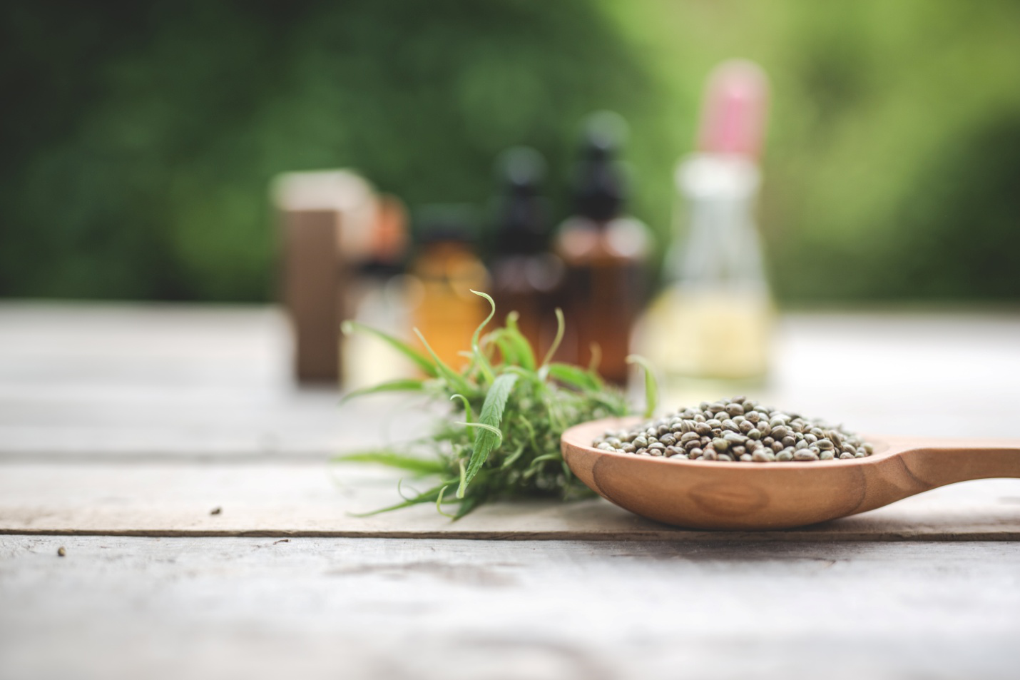 cannabis products and hemp on a wooden floor