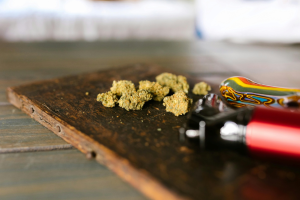 dried kush on a wooden board